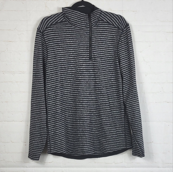 Lululemon Studio 1/2 Zip Classic Stripe Sporty Top Heathered Black/Black Large - Picture 1 of 10